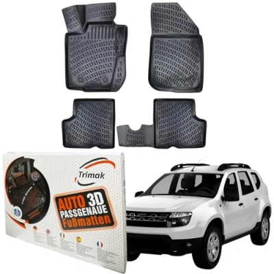 Abbildung von Trimak Passgenau 3D Fussmatten Auto Kompatibel mit Dacia Duster 4x4 1 Gen 2009 2018 Zubehör 1. und 2. Reihe Gummimatten Autos TPE Allwetter Geruchlos rutschfest Vorne Hinten Schwartz