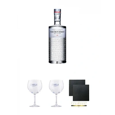 Abbildung von The Botanist Islay Dry GIN 0,7 Liter neue Aufmachung + Citadelle Ballon Glas 1 Stück Schiefer Glasuntersetzer eckig ca. 9,5 cm Ø 2
