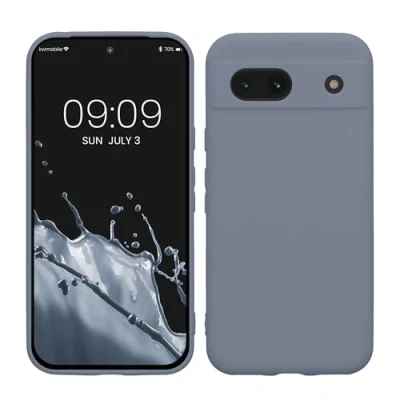 Abbildung von kwmobile Handyhülle kompatibel mit Google Pixel 8a Hülle Handy Case aus weichem Silikon in Blaugrau