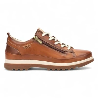 Abbildung von Pikolinos Damen Brandy Brown Leder Schnürsenkel &amp; Reißverschluss Sneakers Vigo