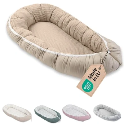 Abbildung von ULLENBOOM ® Bettnestchen Kuschelnest Baby 55x95 cm, kuscheliges Babynest, Made in EU, (1 tlg), Ideal für Neugeborene als Reisebett, Sand