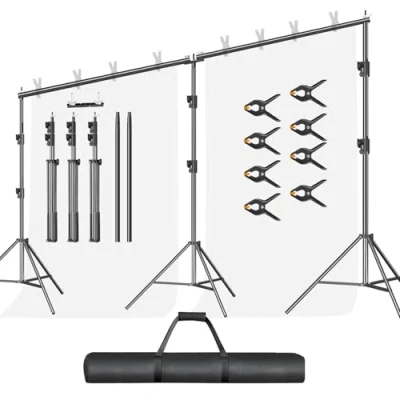 Abbildung von EMART Foto Hintergrund Ständer 3m x 6m, Verstellbarer Strapazierfähiger Hintergrundständer, Hintergrundsystem Fotostudio mit 8 Federklemmen, 1 Tragetasche für Studio Photo, Fotografie, Video, Hochzeit