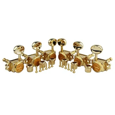 Abbildung von Guyker Guitar Locking Tuners (3L + 3R Handed) Vintage Deluxe Lock String Tuning Key Pegs Machine Heads Replacement Parts for ST TL Style Electric, Folk or Acoustic Guitars Gold