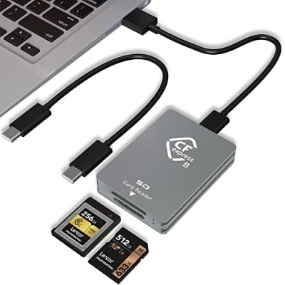 Abbildung von CFexpress SD kartenleser USB C, 10Gbps Typ B mit 3.2 Gen 2 Übertragungsgeschwindigkeit, Dual Slot und C zu C/USB A Kabel