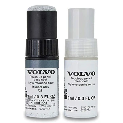 Abbildung von Volvo Original 728 Thunder Grey Lackstift Set 9ml Basislack, Klarlack Lackreparatur Ausbesserungslack grau 32244370