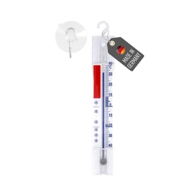 Abbildung von Lantelme Kühlschrankthermometer mit Haken und Saugnapf Temperaturanzeige 40 bis 40C Maße 14 x 2,5 cm weiß farbiger Skala Analog Thermometer auch für Gefrierschrank Kühltheke (1 Stück)