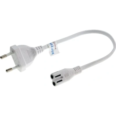 Abbildung von kurzes Netzkabel (Stromkabel mit Euro Flachstecker auf 8 Buchse). weiß. 30cm.