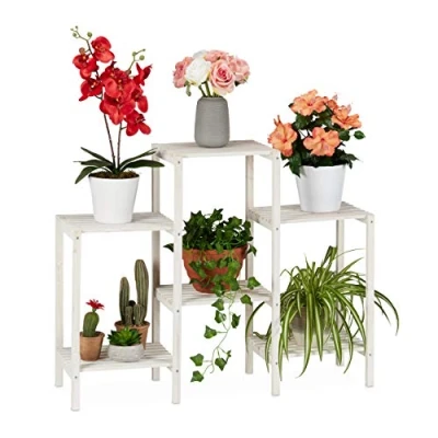 Abbildung von relaxdays Blumenständer Blumenregal Holz weiß, M