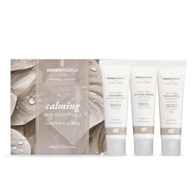 Abbildung von Green People Beruhigendes Hautpflege Set Mini Naturkosmetik Geschenkset für empfindliche Haut Cleanser Ohne Duftstoffe, Moisturizer &amp; LSF15 Parabene Ethanol Tierversuchsfrei Vegan