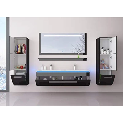 Abbildung von danny Homeline Badmöbel Set Hochglanz lackiert Komplett MDF Holz (120 Doppel Becken mit 2X Hochschrank, Black)