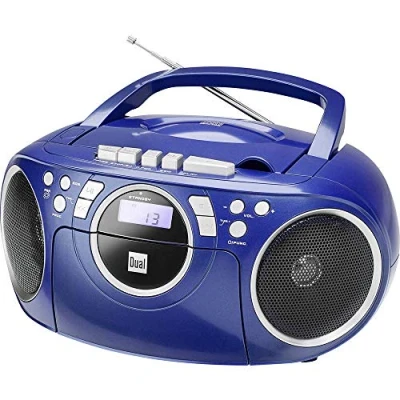 Abbildung von Kassettenradio mit CD UKW Radio Boombox Player Stereo Lautsprecher AUX Eingang Netz / Batteriebetrieb Tragbar Blau Dual P 70