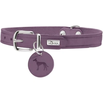 Abbildung von HUNTER Hundehalsband Aalborg, Farbe: lila, Robustes &amp; strapazierfähiges Leder, Starke Fettung, ideal für Hundesport Alltag, mit Lederanhänger, Made in Germany, Größe: 37