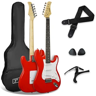 Abbildung von 3rd Avenue XF Full Size 4/4 E Gitarre Starter Einsteigerpaket Mit Tasche, Gurt, Plektren Und Kapodaster Rot