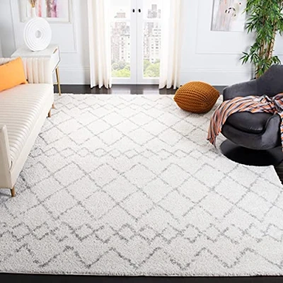 Abbildung von SAFAVIEH Zottelig Teppich für Wohnzimmer, Esszimmer, Schlafzimmer Berber Shag Collection, Kurzer Flor, Creme und Hellgrau, 91 X 152 cm