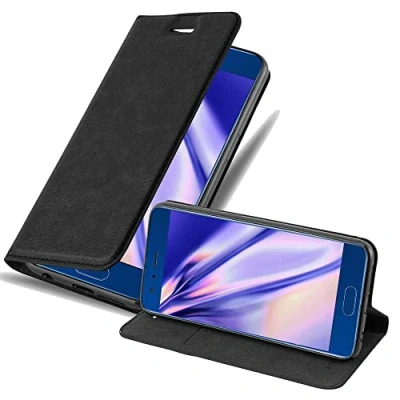 Abbildung von Cadorabo Hülle kompatibel mit Honor 9 aus Premium Kunst Leder Flip Klappbare Stoßfeste Magnetische [Standfunktion] [Kartenfächern] Cover für Tasche in Schwarz