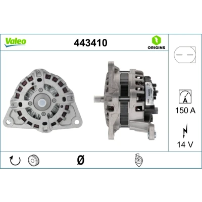Abbildung von VALEO 443410 Lichtmaschine 14V 150A FIAT: Ducato III Kastenwagen, Bus, Pritsche / Fahrgestell, IVECO: DAILY 4 Kasten/Kombi