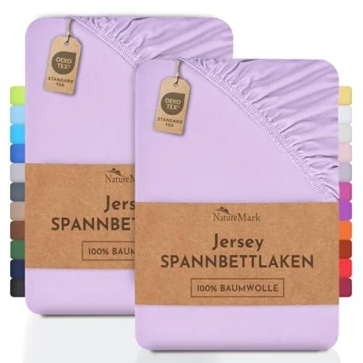 Abbildung von Spannbettlaken Jersey Spannbettlaken, NatureMark, 100% Baumwolle, Gummizug: rundum, (2 Stück), Kinder Spannbetttuch, für Baby /Kinderbett, 70x140 cm, Flieder