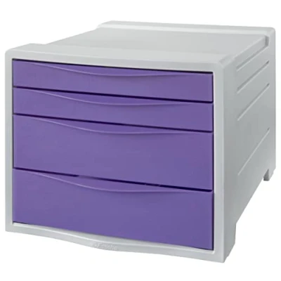 Abbildung von Esselte Schubladenset, 4 teiliger Schreibtisch Organisator, Ablagefächer für Unterlagen und Schreibwaren, Zuhause/Büro, zur Schreibtischorganisation, Colour&#039;Breeze Serie, Lavendel, 628458