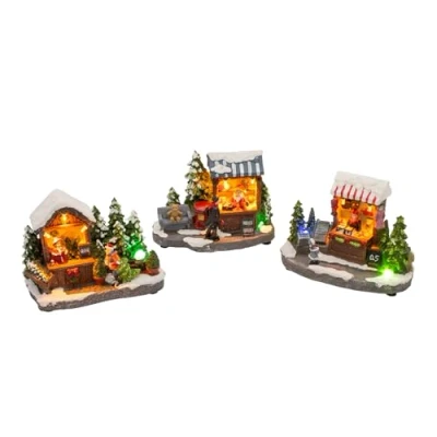 Abbildung von Spetebo Weihnachtsstadt LED bunt beleuchtet 3er Set, Weihnachtsdorf Szene Verkaufsstand