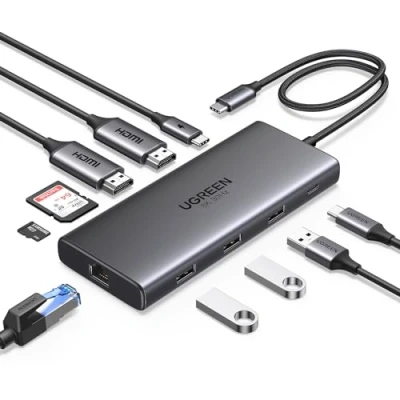 Abbildung von UGREEN Revodok Pro 210 USB C Docking Station Dual HDMI 10 IN 1 Hub 2 HDMI, Gigabit Ethernet, 4X C/USB A Ports, PD 100W Schnellladen, SD/TF Kartenleser