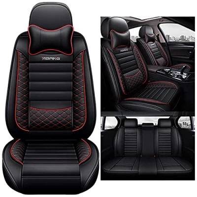 Abbildung von nenyan Autositzbezüge Komplett Set Universal in Premium Design Schonbezüge für die Vordersitze &amp; Rückbank Auto Sitzbezüge Airbag Geeignet Wasserdicht Sitzbezug Schwarz Rot