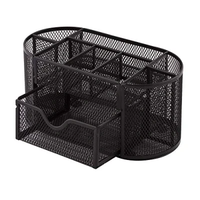 Abbildung von D.RECT Schreibtischorganizer Stiftehalter Stifteköcher Tisch Organizer aus Metall Büroablage mit Zettelhalter Mesh 350 x 297 275 mm Schwarz