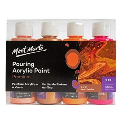 Abbildung von Mont Marte Bastelfarbe PREMIUM Pouring Acrylfarbe, Gieß Acryl, je 4 x 120 ml, diverse Sets, Untereinander vermischbar &amp; bereits mit Medium vorgemischt