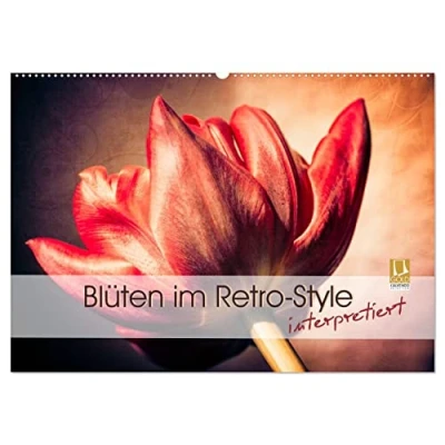 Abbildung von Blüten im Retro Style (Wandkalender 2025 DIN A2 quer), CALVENDO Monatskalender