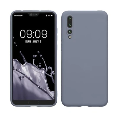 Abbildung von kwmobile Hülle kompatibel mit Huawei P20 Pro weiches TPU Silikon Case Cover geeignet für kabelloses Laden Blaugrau