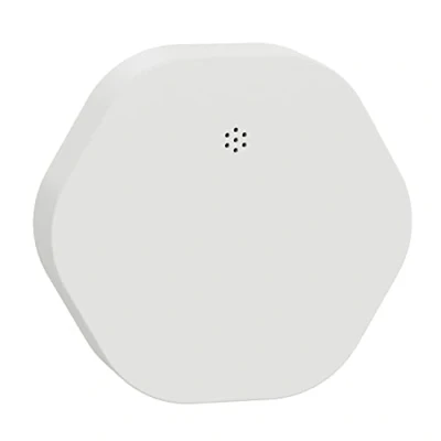 Abbildung von Schneider Electric Wiser Smart Home Wassersensor, manuelle Steuerung oder mit kostenloser App, zuverlässige Alarmierung per Sirene und Push Benachrichtigung in der App bei Feuchtigkeit Wasser