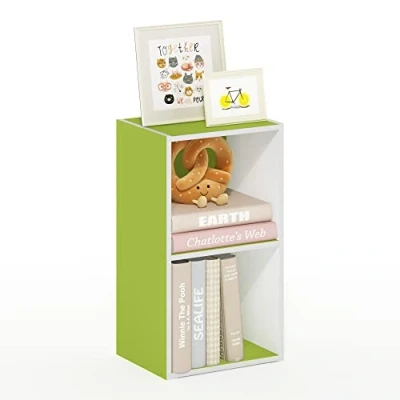 Abbildung von Furinno Pasir 2 stufiges Bücherregal mit offenem Regal, Grün/Weiß