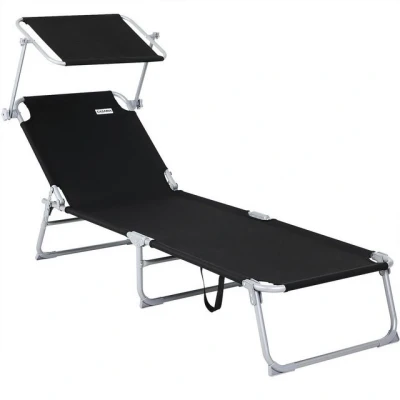 Abbildung von Casaria® Sonnenliege Klappbar Gartenliege Wetterfest mit Dach 120kg Belastbar 195 x 60 cm Tragbar Hoch Garten Liegestuhl Strandliege Klappliege Grau