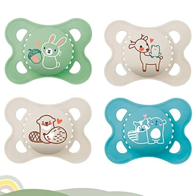 Abbildung von MAM Original &quot;Skin Soft&quot; Silikon Schnuller PURE 0 6 Unisex // 4er Set inkl. 2 Sterilisiertransportboxen