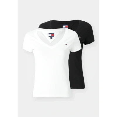 Abbildung von Tommy Jeans V NECK TEE 2 PACK Tshirt basic, Damen, Größe: 32, Ecru/black