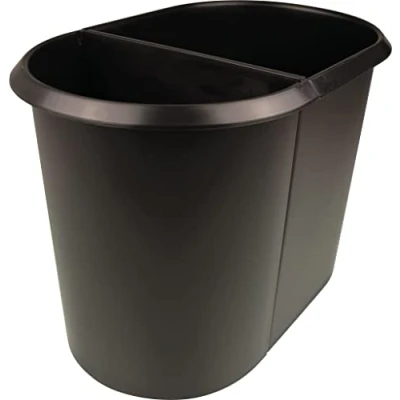 Abbildung von helit H6103795 Papierkorb „the double“, 20 Liter/9 Liter, oval, schwarz, Mülleimer 2 Fächer