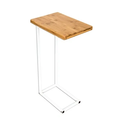 Abbildung von bonVIVO® Designer Couchtisch Donna, Beistelltisch in moderner Edelstahl Naturholz Kombination mit Stahlgestell weiß