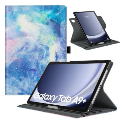 Abbildung von TiMOVO Drehbar Hülle Kompatibel mit Samsung Galaxy Tab A9+/A9 Plus 11 Zoll 2023 SM X210/X216/X218, 90 Grad Ständer Hülle, Auto Schlaf/Aufwach Schutzhülle für A9+ Tablet,Sternwolke