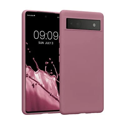 Abbildung von kwmobile Hülle kompatibel mit Google Pixel 6a gummierte TPU Silikon Handyhülle Schutzhülle für kabelloses Laden Case in Dark Rose