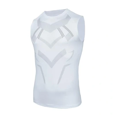 Abbildung von AMZSPORT Herren Kompressions Tanktop Ärmellos Funktionsshirts Baselayer Unterhemd Weiß XL