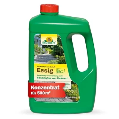 Abbildung von Neudorff BioKraft Grundstoff Essig Konzentrat 100% natürlicher Unkrautvernichter für 500 m² befestigte Flächen wie Wege und Terrassen, 3 Liter