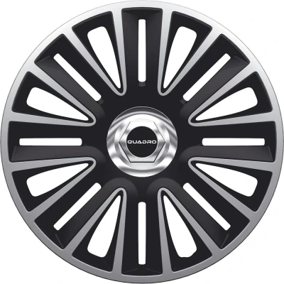 Abbildung von Petex Radzierblende Quadro schwarz/Silber Größe 16&quot; 2 Fach lackiert mit Chrommutter Material: ABS Box