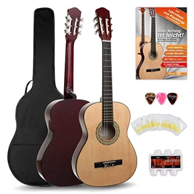 Abbildung von Classic Cantabile AS 851 3/4 Konzertgitarre Starter Set (Komplettes Anfänger mit Klassik Gitarre, Gigbag Tasche, Nylonsaiten, Lehrbuch/Schule, 3x Plektren und Stimmpfeife)