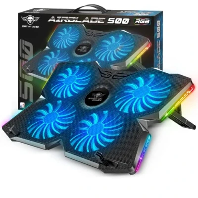 Abbildung von Spirit of Gamer AIRBLADE 500 Laptop Kühler 10 bis 17 Zoll 4 Leise Lüfter Kompatibel mit PS5, PS4, Xbox &amp; PC RGB Hintergrundbeleuchtete Kühlplatte Notebook Cooler