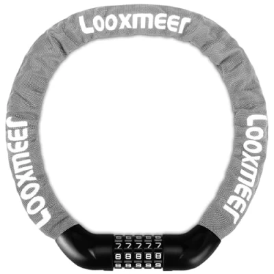 Abbildung von Looxmeer Fahrradschloss, Zahlenschloss 90cm mit 5 stelligem Code, Fahrrad Kettenschloss, Hohe Sicherheit, Anti Diebstahl Kombination Schloss Gehärteter Stahlkettenglieder, Bike Lock, 12 Farben