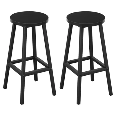 Abbildung von Klihome Barhocker 2er Set, Barstühle mit Metallgestell, Bar Hocker rund, Küchenstühle Fußstütze, Tresenhocker 150 kg belastbar, für Kücheninsel Esszimmer, Schwarz, K0007BH 2