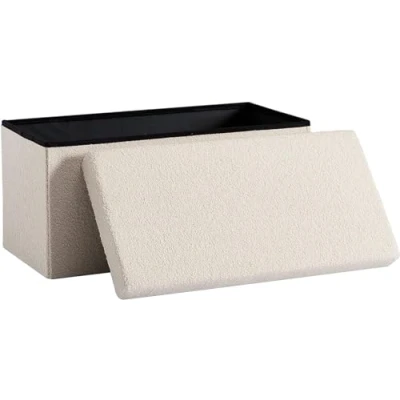 Abbildung von Zedelmaier Sitzbank Sitzwürfel mit Stauraum Plüschstoff Fußbank Truhen Aufbewahrungsbox faltbar belastbar bis 300 kg, Deckel abnehmbar, 76 x 38 cm (Beige 76)