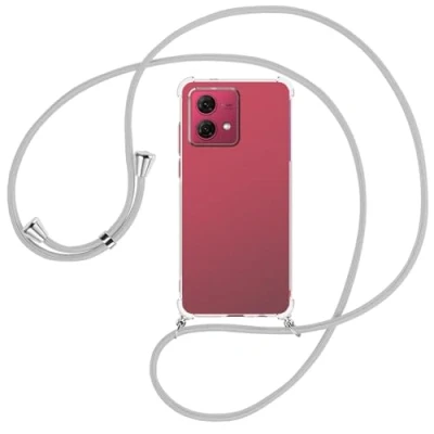 Abbildung von mtb more energy® Handykette kompatibel mit Motorola Moto G84 5G Silber Grau Smartphone Hülle zum Umhängen Anti Shock Full TPU Case