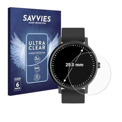 Abbildung von Savvies 6 Stück Schutzfolie für Armbanduhren (Kreisrund, ø: 25 mm) Displayschutz Folie Ultra Transparent