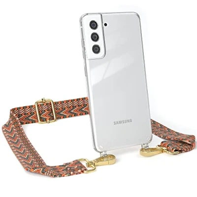 Abbildung von EAZY CASE Handykette Verstellbarer Trageriemen kompatibel mit Samsung Galaxy S21 FE 5G, Handytaschenband, Handykordel Phone Case, Ersatzgurt für Ketten, Orange/Grün Haken Gold