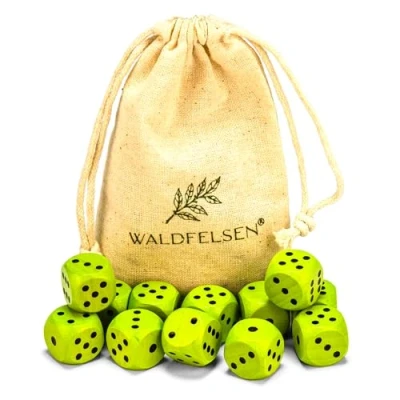 Abbildung von Waldfelsen 6, 12, 20, 30 oder 50 hochqualitative Holzwürfel aus echtem Buchenholz Augenwürfel Spielwürfel Holz in 16 mm Standardwürfel mit Stoffbeutel Würfelset (Grasgrün, 12 Stück)
